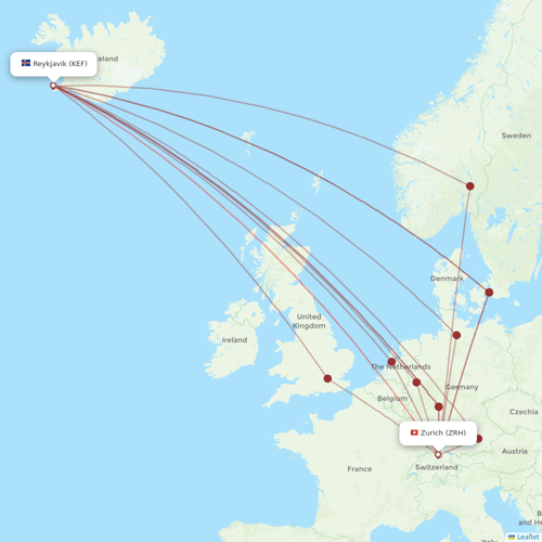 Icelandair flights between Reykjavik and Zurich