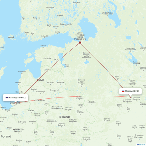 Ural Airlines flights between Kaliningrad and Moscow