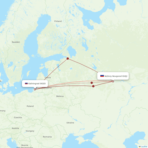Nordwind Airlines flights between Kaliningrad and Nizhniy Novgorod