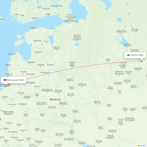 Pegas Fly flights between Kaliningrad and Ivanovo