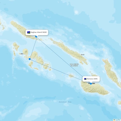 Solomon Airlines flights between Kaghau Island and Honiara
