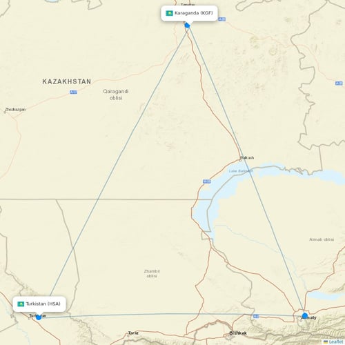 Qazaq Air flights between Karaganda and Turkistan