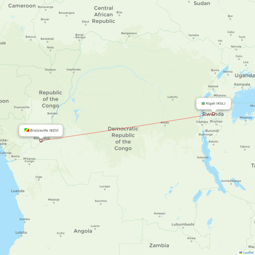 RwandAir flights between Kigali and Brazzaville