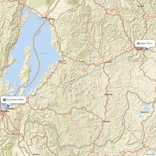RwandAir flights between Kigali and Kamembe