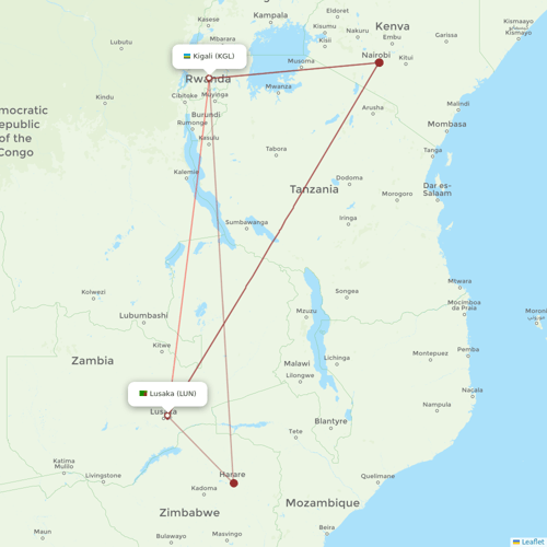 RwandAir flights between Kigali and Lusaka