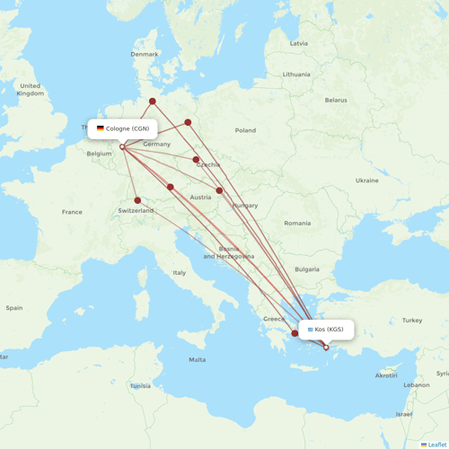 Atlasglobal flights between Kos and Cologne
