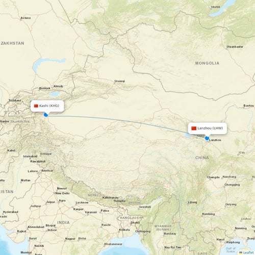 Fuzhou Airlines flights between Kashi and Lanzhou