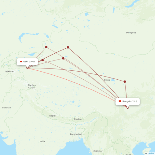 Urumqi Airlines flights between Kashi and Chengdu
