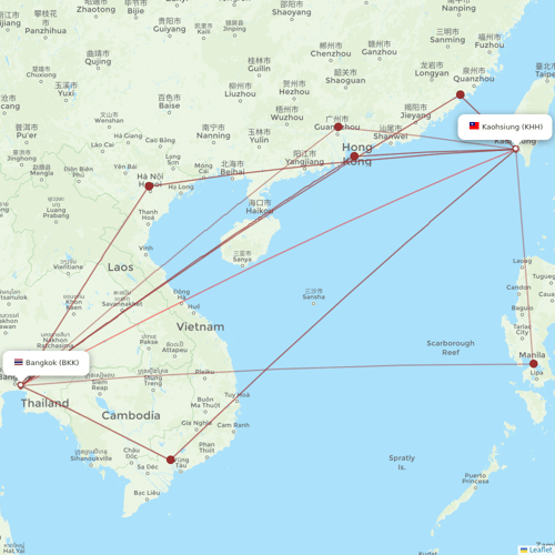 China Airlines flights between Kaohsiung and Bangkok