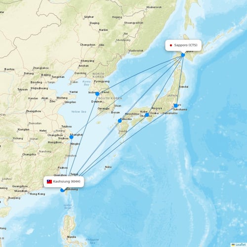 Tigerair Taiwan flights between Kaohsiung and Sapporo