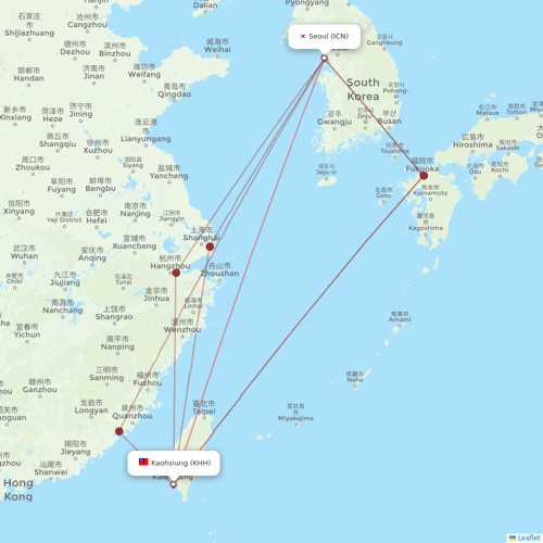 T´Way Air flights between Kaohsiung and Seoul