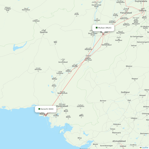 Pakistan International Airlines flights between Karachi and Multan