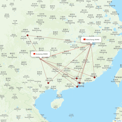 9 Air Co flights between Nanchang and Guiyang