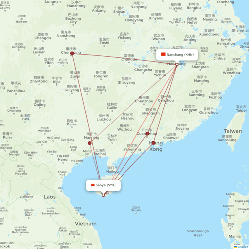 Hebei Airlines flights between Nanchang and Sanya