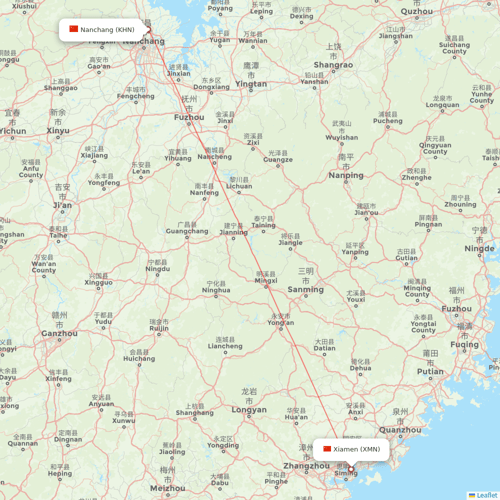 Jiangxi Airlines flights between Nanchang and Xiamen