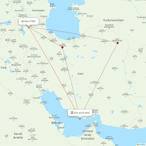 Iran Airtour flights between Kish Island and Tabriz