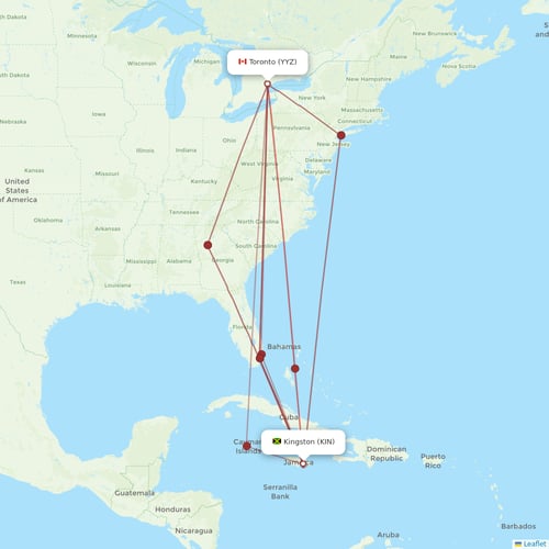 Caribbean Airlines flights between Kingston and Toronto