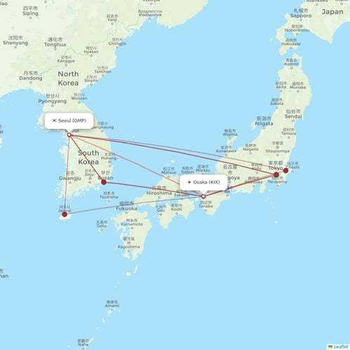 Korean Air flights between Osaka and Seoul