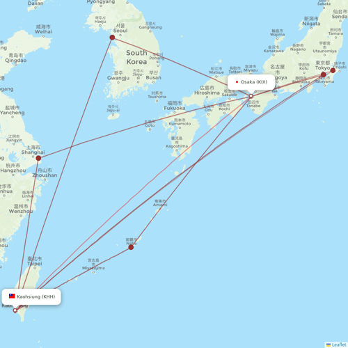 Peach Aviation flights between Osaka and Kaohsiung
