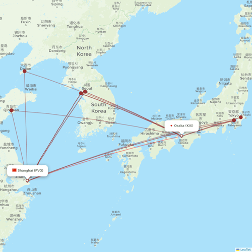Spring Airlines flights between Osaka and Shanghai