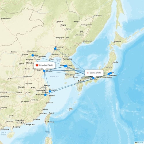 Qingdao Airlines flights between Osaka and Qingdao