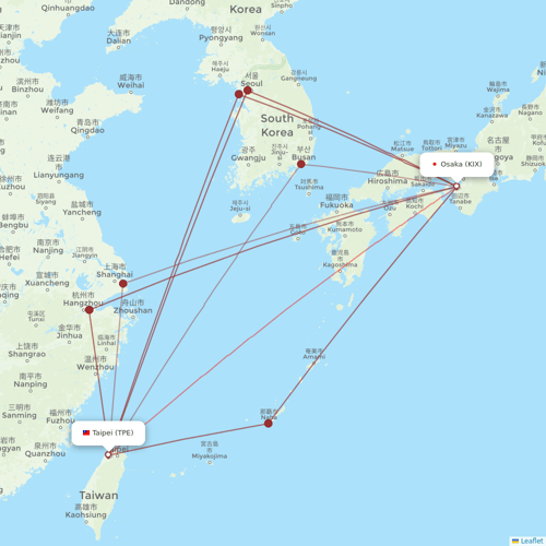 Starlux Airlines flights between Osaka and Taipei