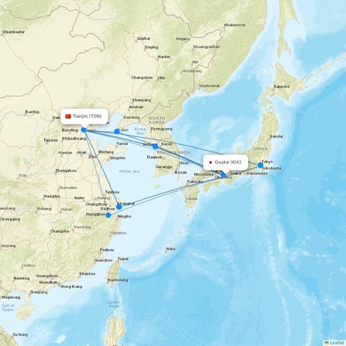 Tianjin Airlines flights between Osaka and Tianjin