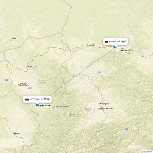 KrasAvia flights between Krasnojarsk and Novokuznetsk