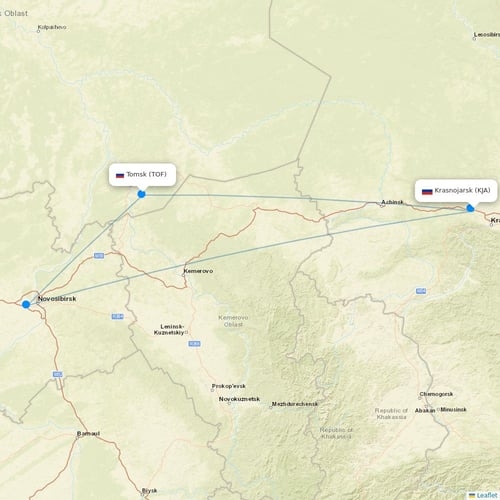 KrasAvia flights between Krasnojarsk and Tomsk