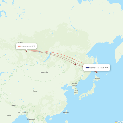 Aurora flights between Krasnojarsk and Yuzhno-Sakhalinsk