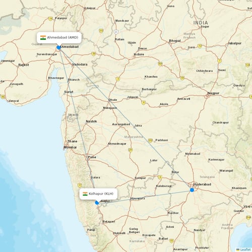 Shuttle America flights between Kolhapur and Ahmedabad