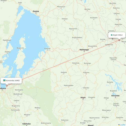 RwandAir flights between Kamembe and Kigali