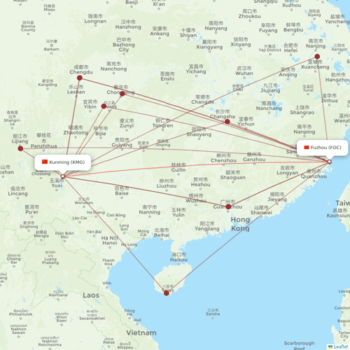 Fuzhou Airlines flights between Kunming and Fuzhou