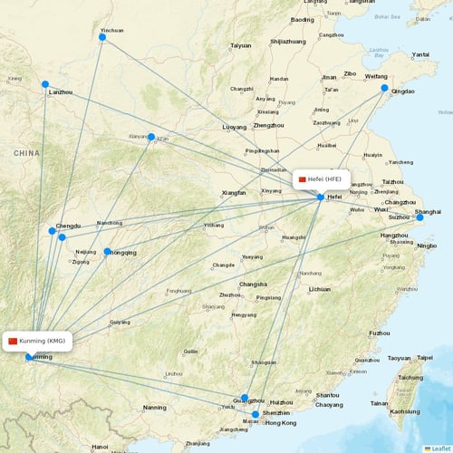 Lucky Air flights between Kunming and Hefei