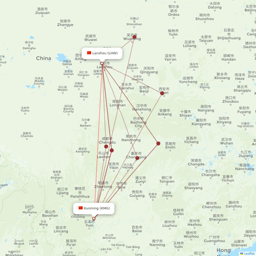 Ruili Airlines flights between Kunming and Lanzhou
