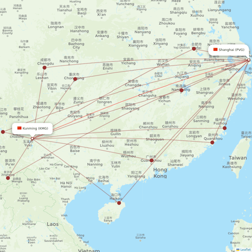 Juneyao Airlines flights between Kunming and Shanghai