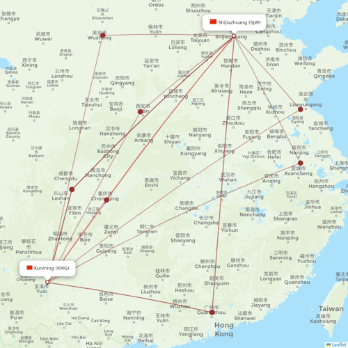 Hebei Airlines flights between Kunming and Shijiazhuang