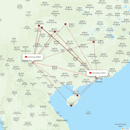 Lucky Air flights between Kunming and Shenzhen