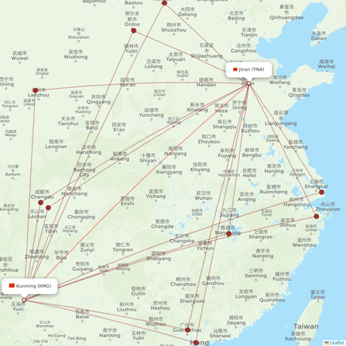 Shandong Airlines flights between Kunming and Jinan