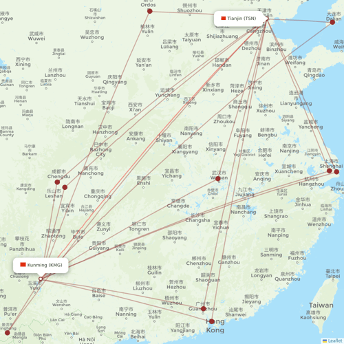 Okay Airways flights between Kunming and Tianjin