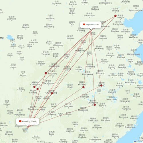Lucky Air flights between Kunming and Taiyuan