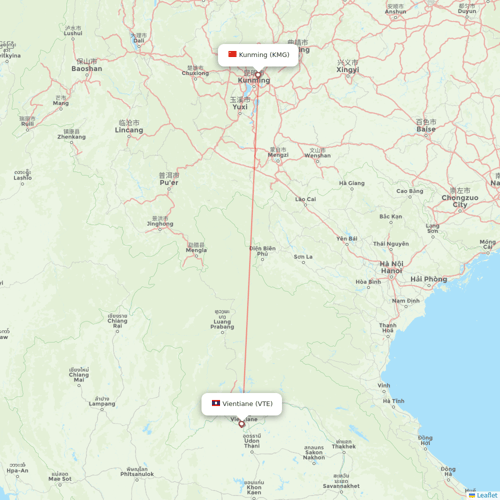 Lao Airlines flights between Kunming and Vientiane