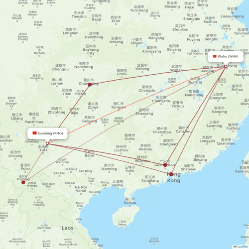 Ruili Airlines flights between Kunming and Wuhu