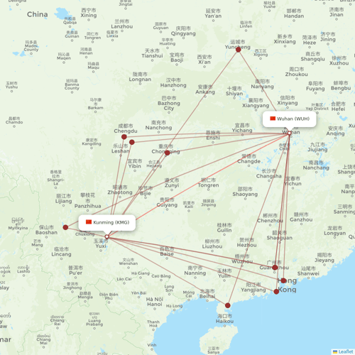 Kunming Airlines flights between Kunming and Wuhan