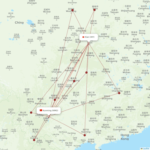 Ruili Airlines flights between Kunming and Xian