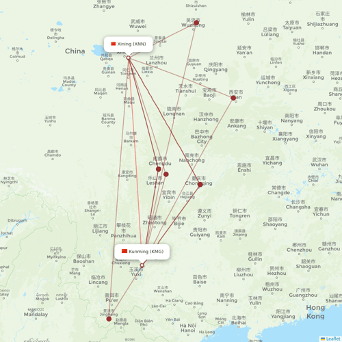 Ruili Airlines flights between Kunming and Xining