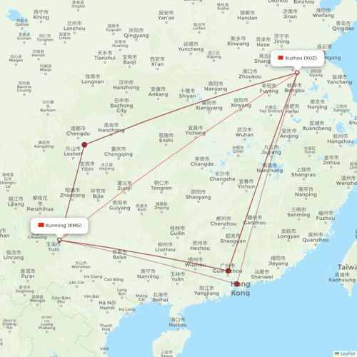 Loong Air flights between Kunming and Xuzhou