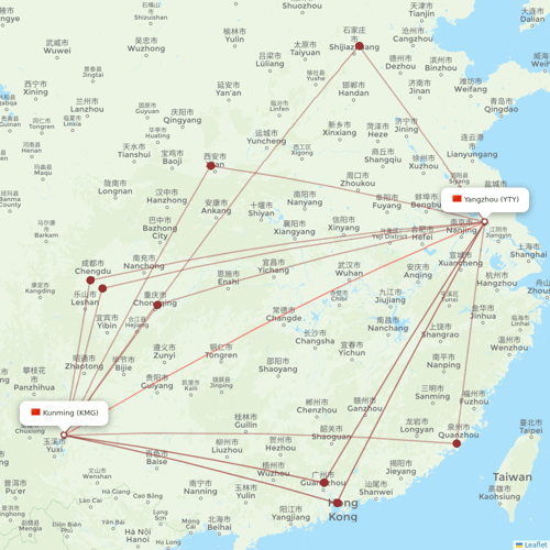 Kunming Airlines flights between Kunming and Yangzhou