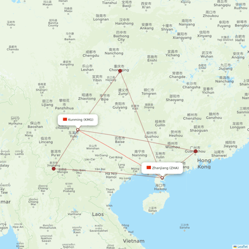 Urumqi Airlines flights between Kunming and Zhanjiang