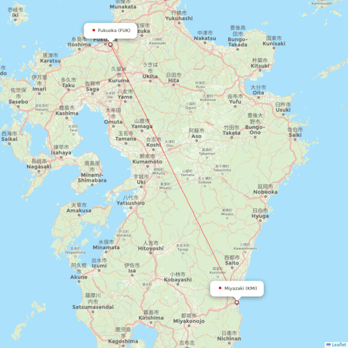 JAL flights between Miyazaki and Fukuoka